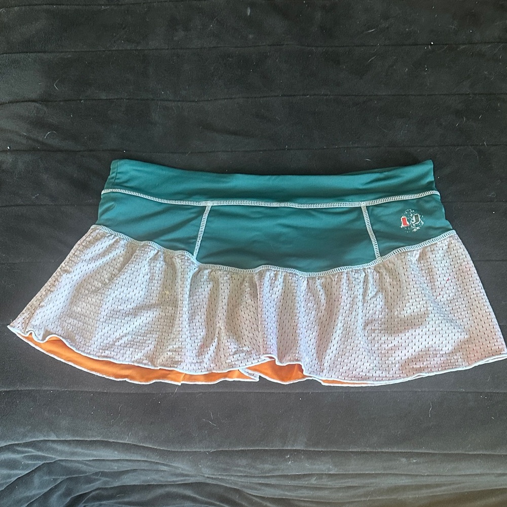 Teal and White / orange Women's Jersey Skirt / size L  SUPER CUTE & flattering